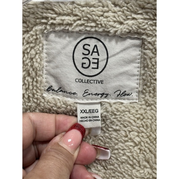 Sage Flannel Sherpa Plaid Lined Long Sleeve Button Up Jacket Size XXL Warm - Picture 2 of 7